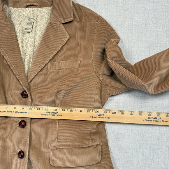 L.L. Bean Corduroy Blazer Tan Cotton Lined Three-Button Jacket Size 14 Reg - Picture 7 of 12